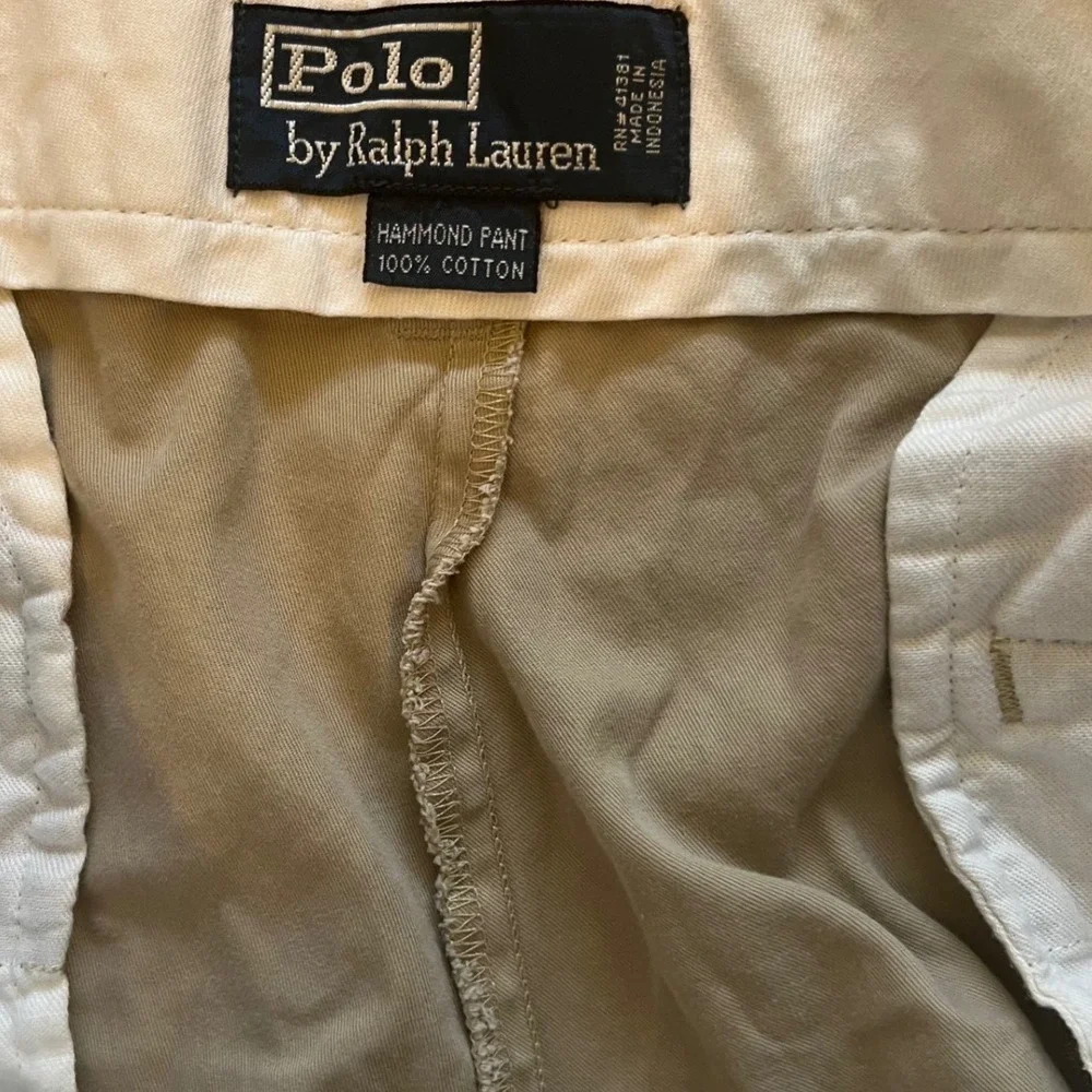 Polo Ralph Lauren Hammond Pant Mens 36/29 Tan Khaki Pleated Cuffed Cotton Chinos